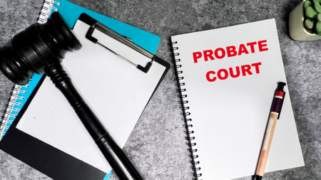 Concept of Probate Court write on book isolated on Wooden Table.の写真素材