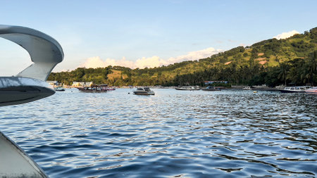 Tourists Boat In bangsal port Waterbus Station In Central lombok City. Lombok, Indonesia, April 16, 2025の写真素材