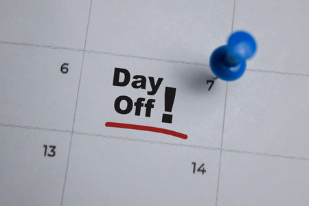 7th day of the month. writing text Day off on calendar date. Save the date. Day of the year concept.の写真素材