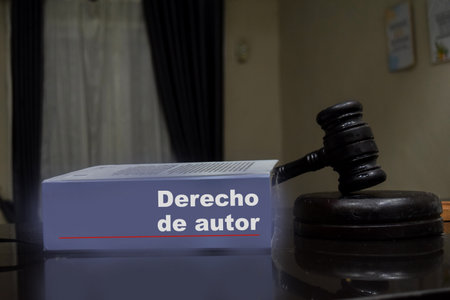 Concept of Derecho de autor write on book with gavel.の写真素材