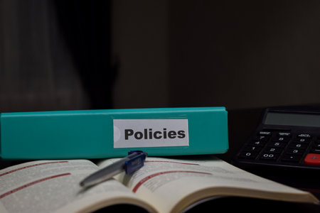 folders with the label Policies. Business management concept