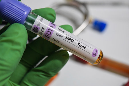 FPG - Test with blood sample. Top view isolated on office desk. Healthcare or Medical conceptの写真素材