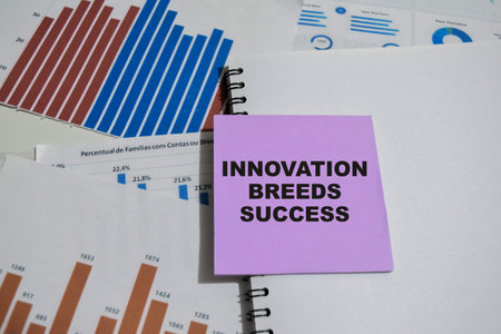 Concept of Innovation breeds success write on sticky notes isolated on Wooden Table.