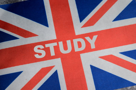 British flag sign with word study. promoting english language learningの写真素材