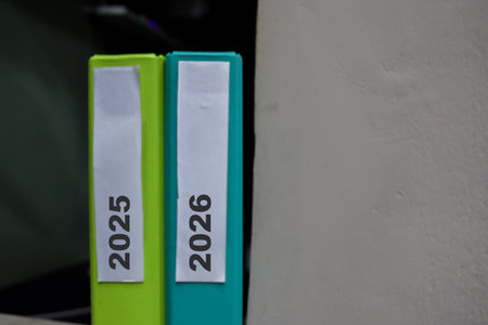 Folders with the label 2025 and 2026. Business management conceptの写真素材