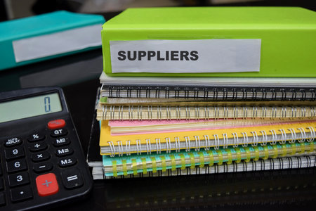 Folders with the label suppliers. Business management conceptの写真素材