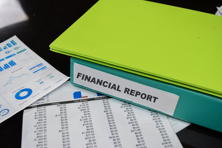 Folders with the label Financial report. Business management conceptの写真素材