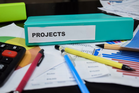 Folders with the label projects. Business management conceptの写真素材