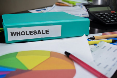 Folders with the label wholesale. Business management conceptの写真素材