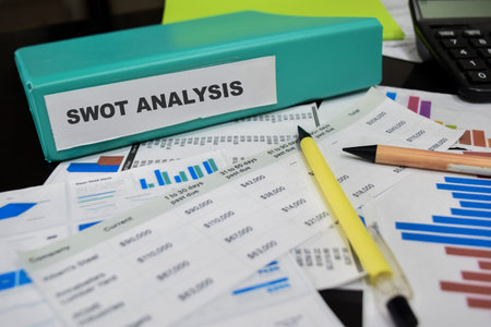 Folders with the label SWOT Analysis. Business management conceptの写真素材