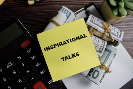 Concept of inspirational talks write on sticky notes isolated on Wooden Table.
