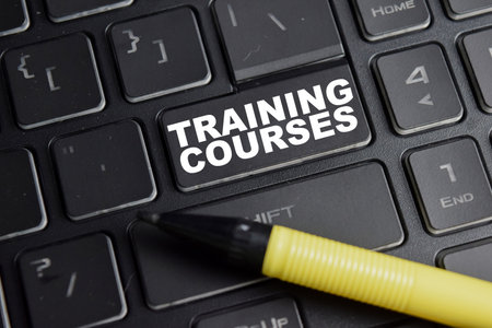 Training courses on the button keyboardの写真素材