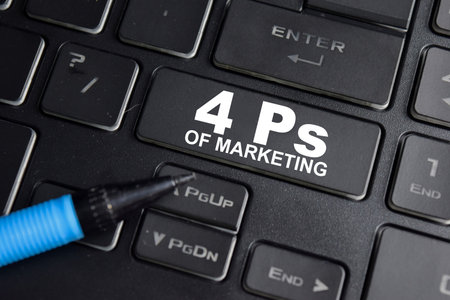 4 Ps of marketing on the button keyboardの写真素材