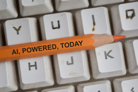Ai powered today on pencil with keyboard backgroundの写真素材
