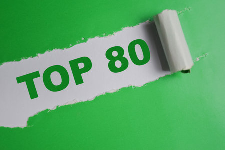 Top 80 Text written in torn paper. highlight lists, placement, milestones and achievementsの写真素材