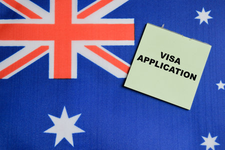 Concept of visa application write on sticky notes with Australia flag.の写真素材