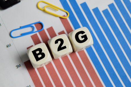 B2G - Business-to-Government stacked wooden cubes on the table.の写真素材