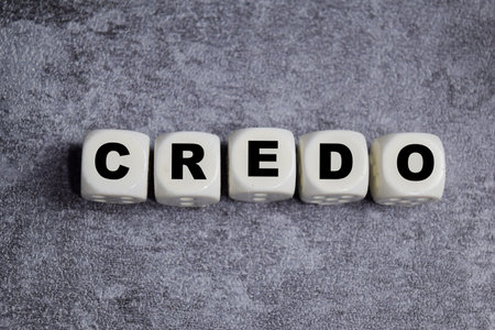 Text stacked wooden cubes on the table. Symbolizing core values and beliefsの写真素材