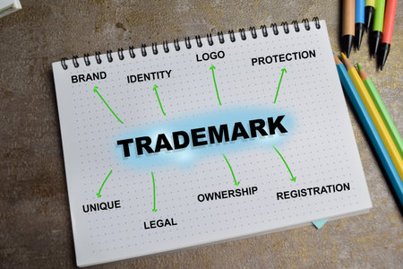 Concept of mind map write on book isolated on Wooden Table.の写真素材