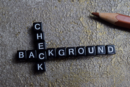 Concept of background check words arranged with on wooden letter blocks.の写真素材