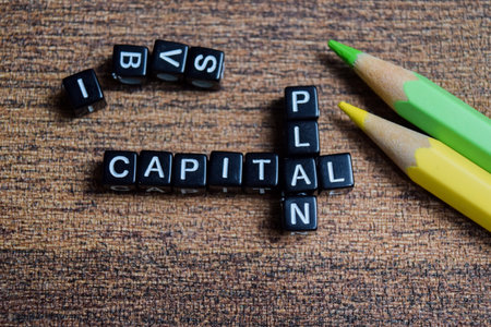Concept of plan and capital words arranged with on wooden letter blocks.の写真素材