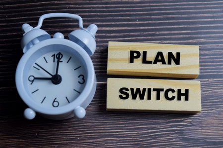 Concept of text plan switch on wooden blocks.の写真素材