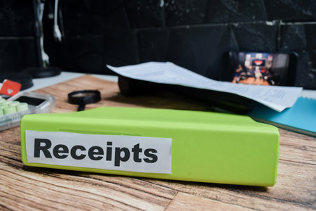 Folders with the label receipts. Business management conceptの写真素材