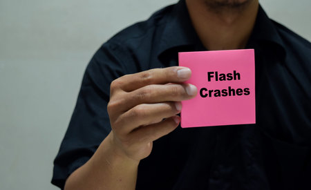 Businessman holds in hands a card with the name of the flash crashes.