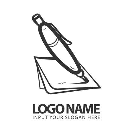 Pen logo design. Stationery vector design. Pen and signature logotype. logos design.のイラスト素材