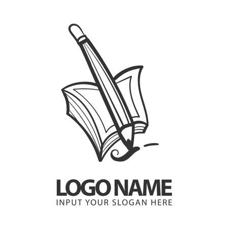Pen logo design. Stationery vector design. Pen and signature logotype. logos design.のイラスト素材