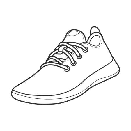 Shoe sneaker outline drawing vector, Sneakers drawn in a sketch style, black line sneaker trainers template outline, vector Illustration.のイラスト素材