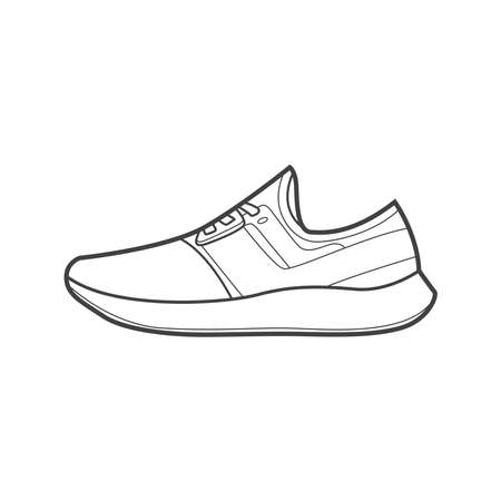 Sneaker. Shoes sneaker outline drawing vector, Sneakers drawn in a sketch style, black line sneaker trainers template outline, vector Illustration.のイラスト素材