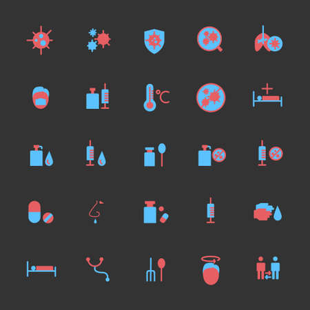 Set of corona virus icon with color. Influenza and medical icon set. Icon for info graphic, web, sign. editable vector.のイラスト素材
