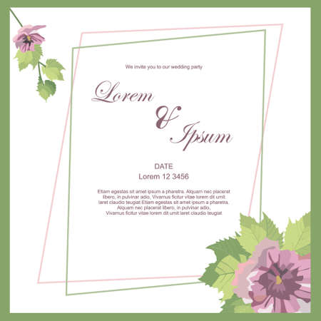 Set of card with flower and leaves for wedding invitation. Lettering . Floral poster, invite. Vector decorative greeting card or invitation design background. watercolor, purple, pink and white backgroundのイラスト素材