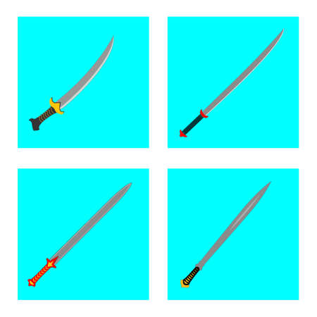 Sword bundle set in flat vector style. knife, blade, steel, Cartoon, cute, flat, color full, editable. For game, poster, children book.のイラスト素材