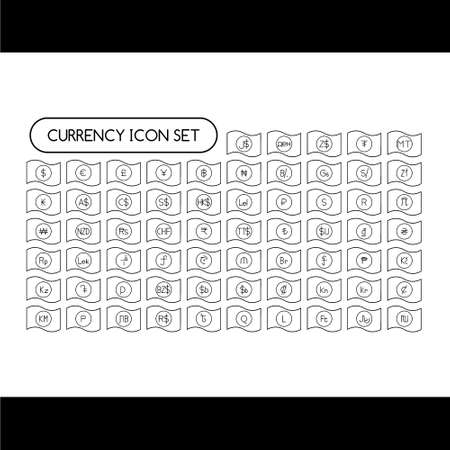 Currency symbol icon with money. Worldwide currency symbol. Main Currency. USD, EUR, JPY, GBP, AUD, CAD, CHF, CNY. money, banks, coins, payments, savings, currency exchange.のイラスト素材