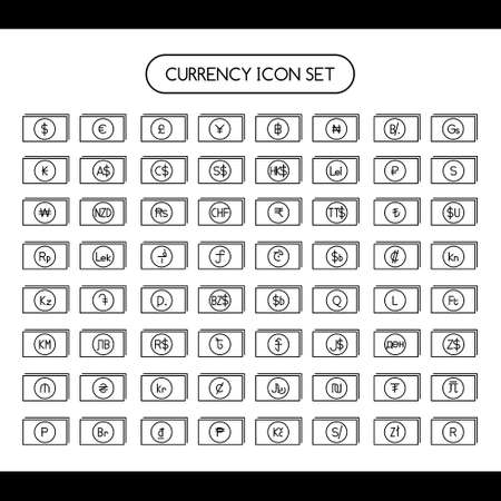 Currency symbol icon with money. Worldwide currency symbol. Main Currency. USD, EUR, JPY, GBP, AUD, CAD, CHF, CNY. money, banks, coins, payments, savings, currency exchange.のイラスト素材