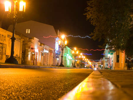 Zemskaya street in the center of Feodosia night. Crimea September 2012のeditorial素材
