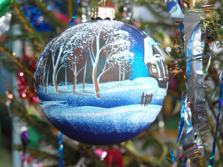 Christmas tree toy on a Christmas tree in the room.の写真素材