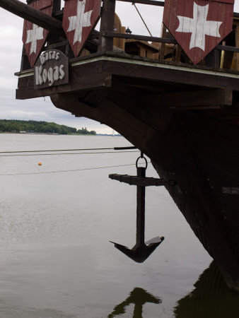 Juodkrante, Lithuania - July 25, 2010 - Sailboat restaurant at the Juodkrante pier in Lithuania.のeditorial素材