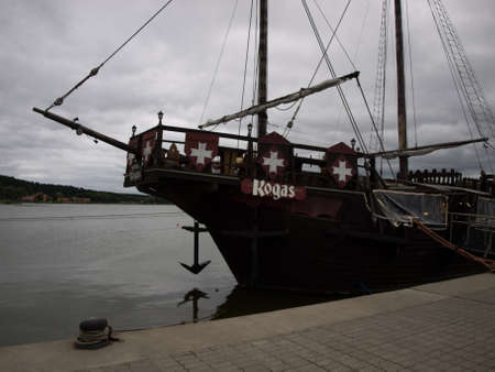Juodkrante, Lithuania - July 25, 2010 - Sailboat restaurant at the Juodkrante pier in Lithuania.