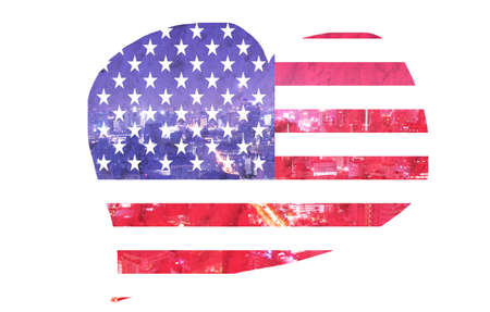 double exposure usa flag and heart on sand - can use to display or montage on productの写真素材