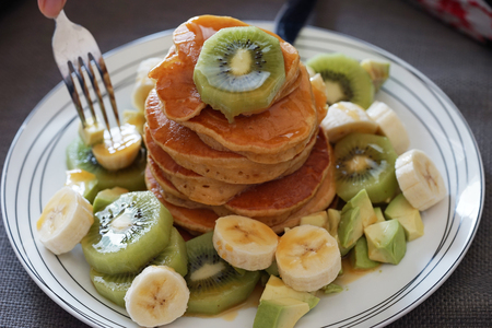 pancake mix for breakfastの写真素材