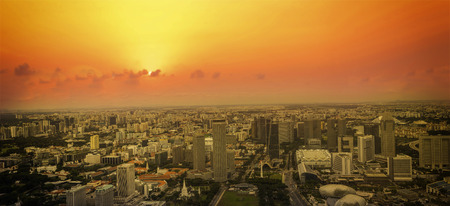 panorama of sunset cityscape of singapore view from rooftop - can use to display or montage on productのeditorial素材