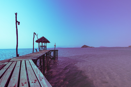 Abstract wood bridge dock in vintage filter - can use to display or montage on productの写真素材