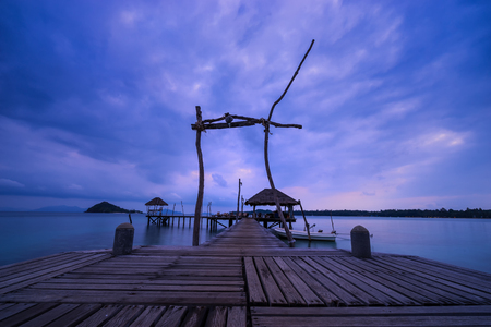 Abstract dusk time and twilight light on ocean dock - can use to display or montage on productの写真素材