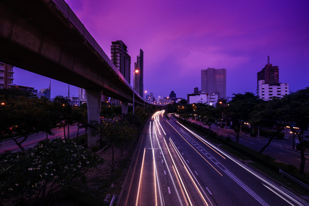 abstract light tail of traffic in the city on twilight time - can use to display or montage on productの写真素材