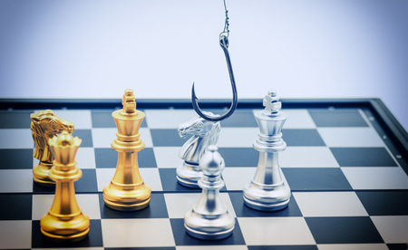 abstract steel hook on chess game for pishing trap blue vintage filter - can use to display or...