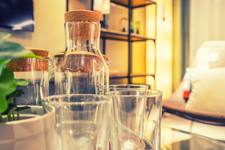 abstract bottom glass in the room and vintage filter - can use to display or montage on productの写真素材