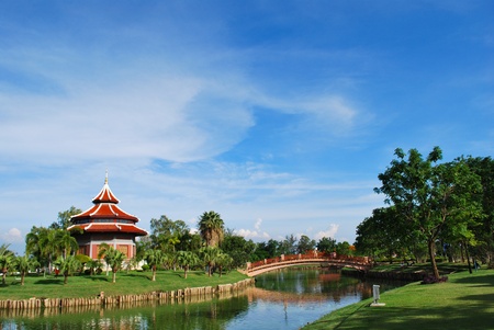 The china building in the park at thailandの写真素材